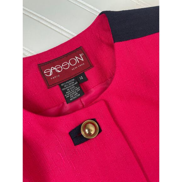 NWT Vintage SASSON Paris New York Blazer Jacket Pink Navy 80s / 90s Size 14 - Picture 5 of 7